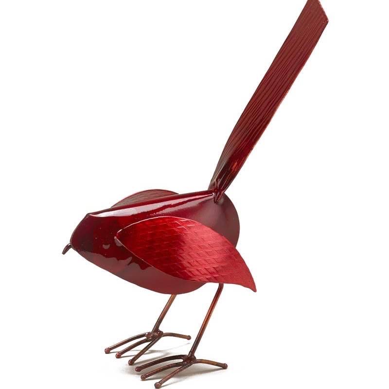 Handcrafted Copper Bird Statue - Red